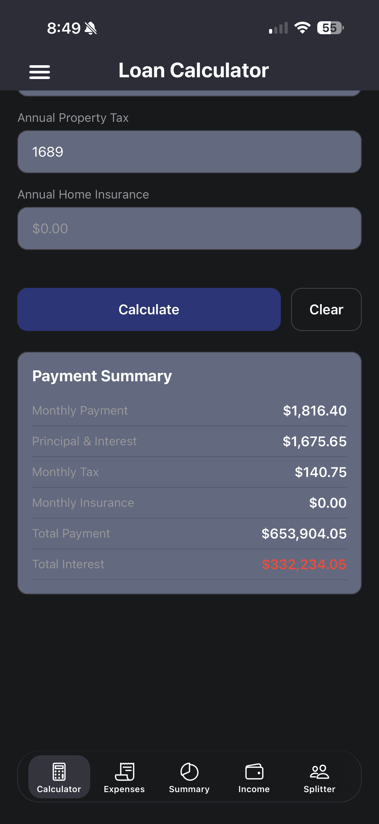 Finance tracking — screen 2